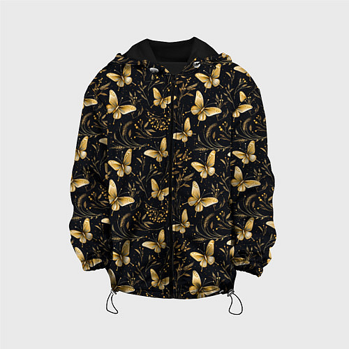 Детская куртка Золотые бабочки на черном фоне / 3D-Черный – фото 1