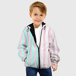 Куртка с капюшоном детская Полоска Барби и Кена - сплит: нежно-мытный и розов, цвет: 3D-черный — фото 2