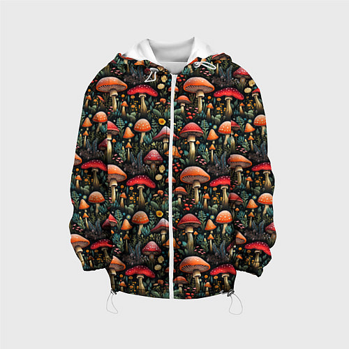 Детская куртка Сказочные грибы мухоморы паттерн / 3D-Белый – фото 1