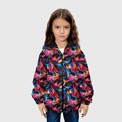 Куртка с капюшоном детская Неоновые ленты узор, цвет: 3D-черный — фото 2