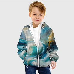 Куртка с капюшоном детская Штормовые волны океана, цвет: 3D-белый — фото 2