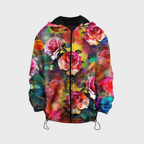 Детская куртка Паттерн с розами - яркие цвета / 3D-Черный – фото 1