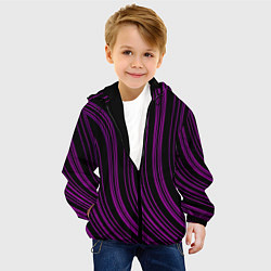 Куртка с капюшоном детская Абстракция фиолетовые линии, цвет: 3D-черный — фото 2