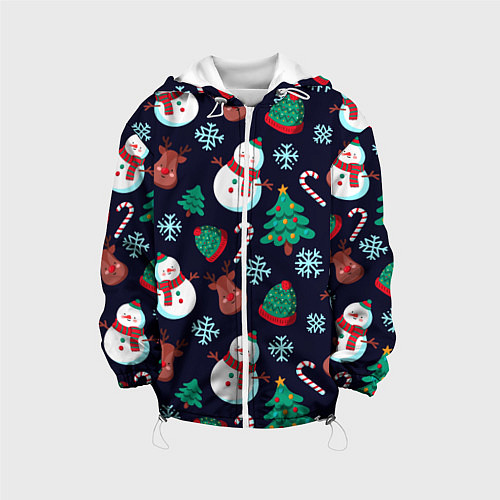 Детская куртка Снеговички с рождественскими оленями и елками / 3D-Белый – фото 1