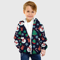 Куртка с капюшоном детская Снеговички с рождественскими оленями и елками, цвет: 3D-белый — фото 2