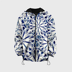 Куртка с капюшоном детская Стилизованные цветы абстракция синее-белый, цвет: 3D-черный