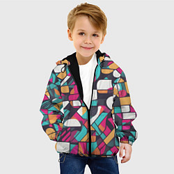 Куртка с капюшоном детская Разноцветные ретро фигуры, цвет: 3D-черный — фото 2
