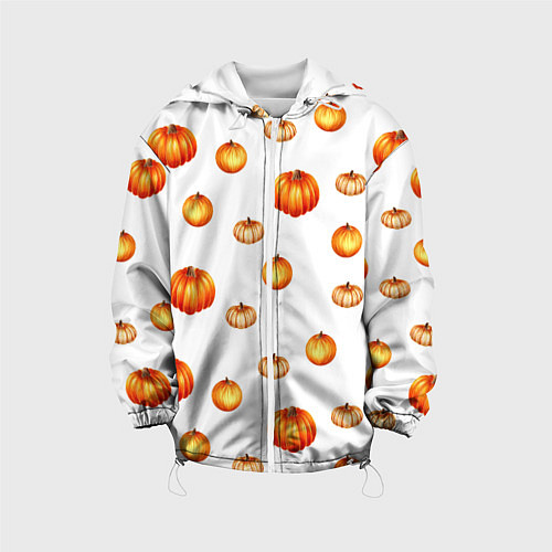 Детская куртка Оранжевые тыквы - паттерн / 3D-Белый – фото 1