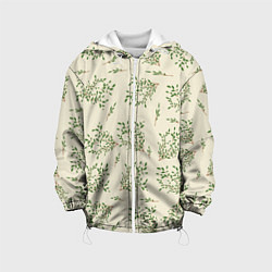Куртка с капюшоном детская Веточки с зелеными листьями, цвет: 3D-белый