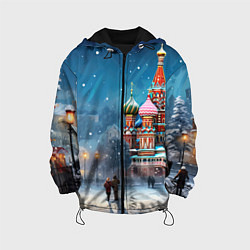 Куртка с капюшоном детская Новогодняя Москва, цвет: 3D-черный
