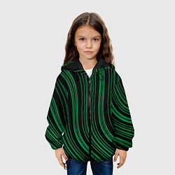 Куртка с капюшоном детская Абстракция зелёные линии на чёрном, цвет: 3D-черный — фото 2
