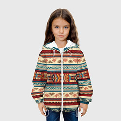 Куртка с капюшоном детская Этнический паттерн в горизонтальную полоску, цвет: 3D-белый — фото 2