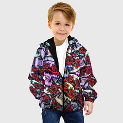 Куртка с капюшоном детская Череп розы в глазах паттерн, цвет: 3D-черный — фото 2