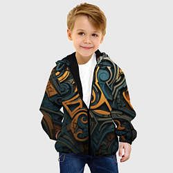 Куртка с капюшоном детская Абстрактный узор в викингском стиле, цвет: 3D-черный — фото 2