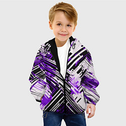 Куртка с капюшоном детская Киберпанк линии белые и фиолетовые, цвет: 3D-черный — фото 2