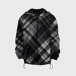 Куртка с капюшоном детская Черно-белая диагональная клетка в шотландском стил, цвет: 3D-черный
