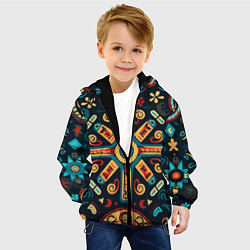 Куртка с капюшоном детская Симметричный орнамент в славянском стиле, цвет: 3D-черный — фото 2