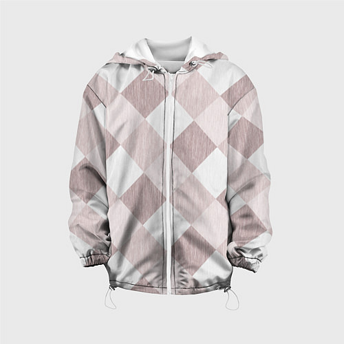 Детская куртка Геометрический светло коричневый узор квадраты / 3D-Белый – фото 1
