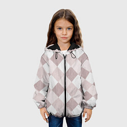 Куртка с капюшоном детская Геометрический светло коричневый узор квадраты, цвет: 3D-черный — фото 2