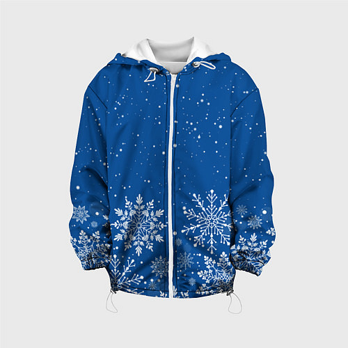 Детская куртка Текстура снежинок на синем фоне / 3D-Белый – фото 1