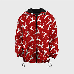 Куртка с капюшоном детская Красный паттерн с новогодними оленями, цвет: 3D-черный