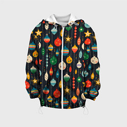 Детская куртка Новогодние ёлочные игрушки на черном фоне