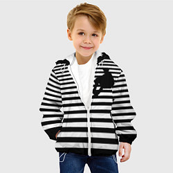 Куртка с капюшоном детская Силуэт на чёрно белом полосы, цвет: 3D-белый — фото 2