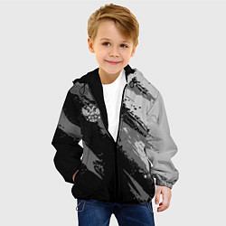 Куртка с капюшоном детская Герб РФ - серый монохромный, цвет: 3D-черный — фото 2