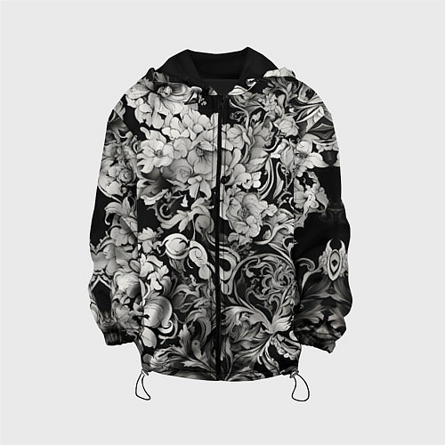 Детская куртка Чёрно белый цветочны узор / 3D-Черный – фото 1