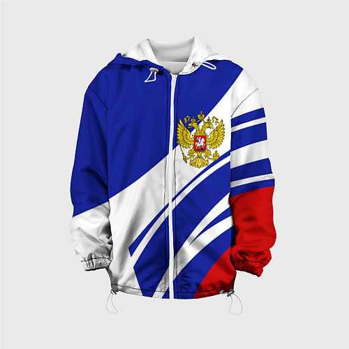 Детская куртка Герб России на абстрактных полосах / 3D-Белый – фото 1