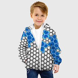 Куртка с капюшоном детская Синяя энерго-броня из шестиугольников, цвет: 3D-белый — фото 2