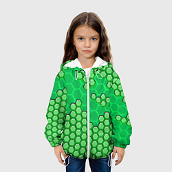 Куртка с капюшоном детская Зелёная энерго-броня из шестиугольников, цвет: 3D-белый — фото 2
