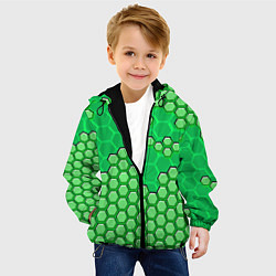Куртка с капюшоном детская Зелёная энерго-броня из шестиугольников, цвет: 3D-черный — фото 2