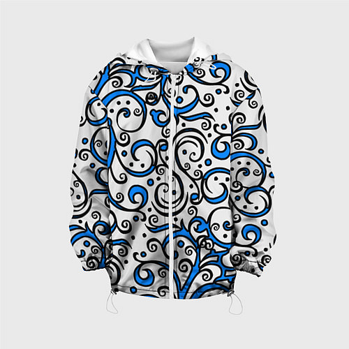 Детская куртка Синие кружевные узоры / 3D-Белый – фото 1