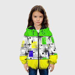 Куртка с капюшоном детская Узор из полос желтого и зеленого цвета, цвет: 3D-черный — фото 2