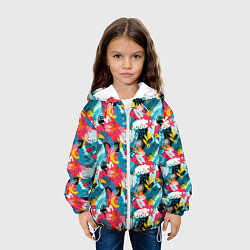 Куртка с капюшоном детская Тропический цветной узор, цвет: 3D-белый — фото 2