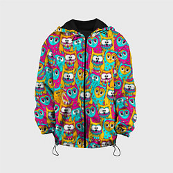 Куртка с капюшоном детская Разноцветные совы, цвет: 3D-черный