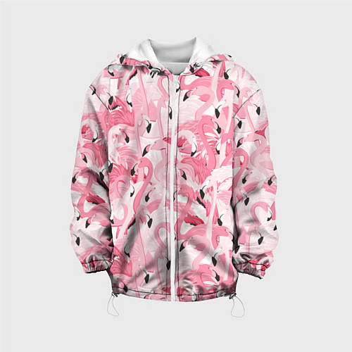 Детская куртка Стая розовых фламинго / 3D-Белый – фото 1