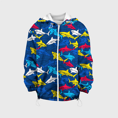 Детская куртка Разноцветные акулы на глубине / 3D-Белый – фото 1