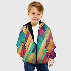 Куртка с капюшоном детская Цветные диагональные полосы, цвет: 3D-черный — фото 2