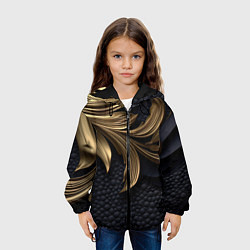 Куртка с капюшоном детская Золотые узоры в виде листьев, цвет: 3D-черный — фото 2