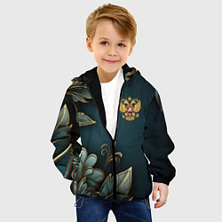 Куртка с капюшоном детская Золотые листья и герб России, цвет: 3D-черный — фото 2