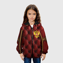 Куртка с капюшоном детская Золотой герб России на красном кожаном фоне, цвет: 3D-черный — фото 2