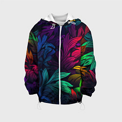 Куртка с капюшоном детская Яркие абстрактные листья, цвет: 3D-белый