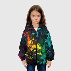 Куртка с капюшоном детская Яркие разноцветные абстрактные листья, цвет: 3D-черный — фото 2