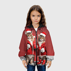 Куртка с капюшоном детская С новым котом - два кота в костюмах Санты, цвет: 3D-черный — фото 2