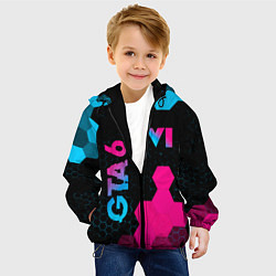 Куртка с капюшоном детская GTA 6 - neon gradient вертикально, цвет: 3D-черный — фото 2