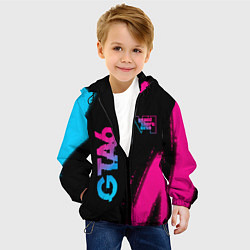 Куртка с капюшоном детская GTA6 - neon gradient вертикально, цвет: 3D-черный — фото 2