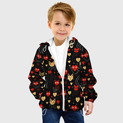 Куртка с капюшоном детская Паттерн с сердечками и котами валентинка, цвет: 3D-белый — фото 2