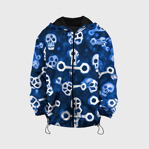 Детская куртка Белые черепки и кости на синем / 3D-Черный – фото 1
